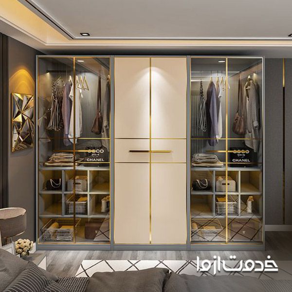 مدل کمد دیواری شیشه ای طلایی