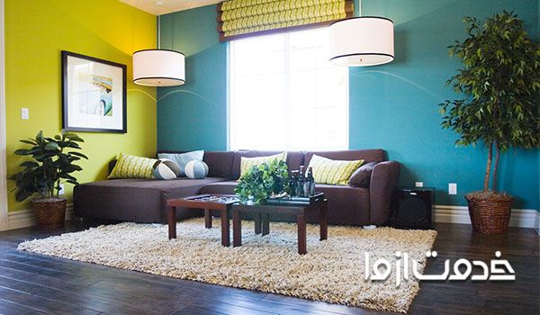 تنوع در رنگ دیوار پذیرایی