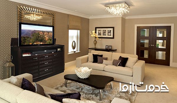 رنگ نسکافه ای دیوار پذیرایی