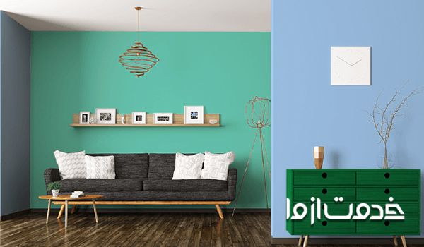 ترکیب رنگ دکوراسیون پذیرایی - ترکیب چرنگ آبی و سبز