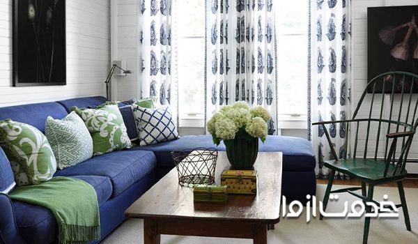 ترکیب رنگ مبلمان منزل - ترکیب رنگ آبی، سبز و سفید