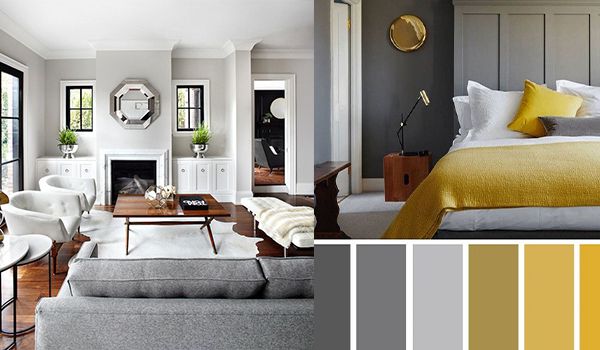 مکمل رنگ طوسی در دکوراسیون - ترکیب رنگ طوسی، زرد خردلی و سفید