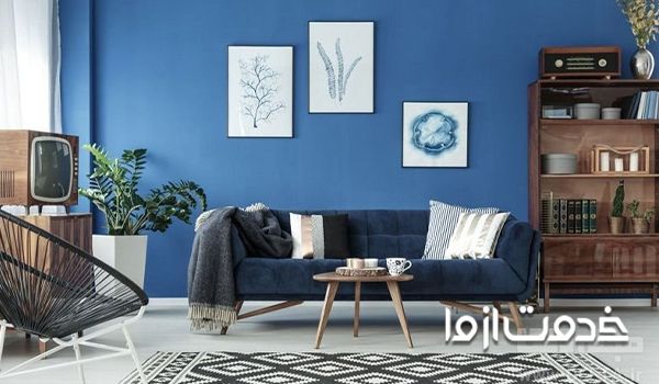 مکمل رنگ آبی در دکوراسیون - ترکیب چند رنگ آبی تیره، روشن و سفید