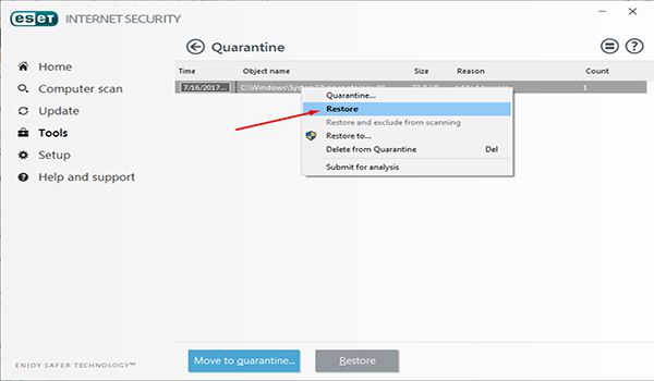 بازگرداندن فایل های قرنطینه شده 