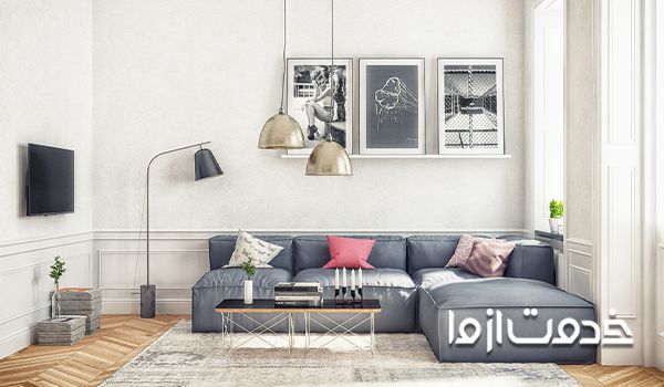 تزیین و دکوراسیون  دیوار پذیرایی با تابلوهای عکاسی