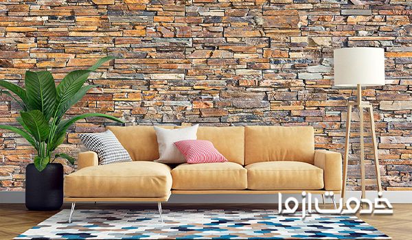 تزیین دیوار پذیرایی با سنگ انتیک