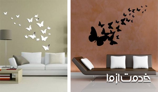 تزیین دیوار اتاق پذیرایی با پروانه‌های کاغذی