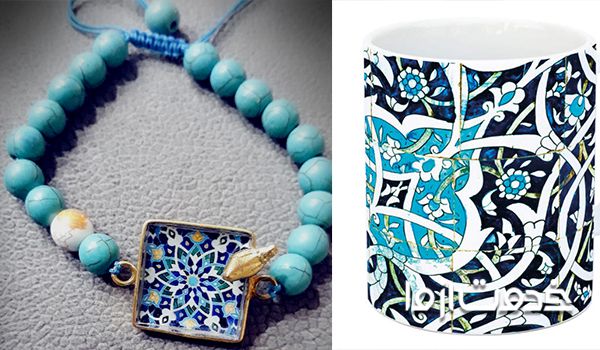 طرح کاشی کاری بر روی لیوان و لوازم دیگر