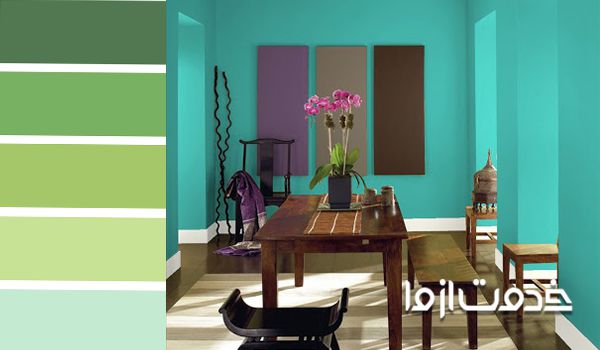 ترکیب رنگ سبز با آبی در نقاشی ساختمان