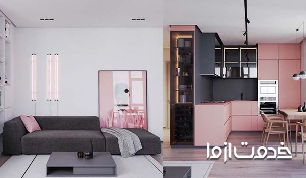 نمونه‌ای از ترکیب رنگ صورتی با خاکستری زغالی برای نقاشی ساختمان