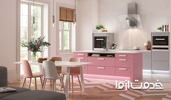 نمونه‌ای از دکوراسیون آشپزخانه صورتی