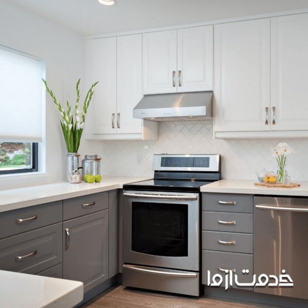 کابینت ام دی اف رنگ استخوانی و طوسی