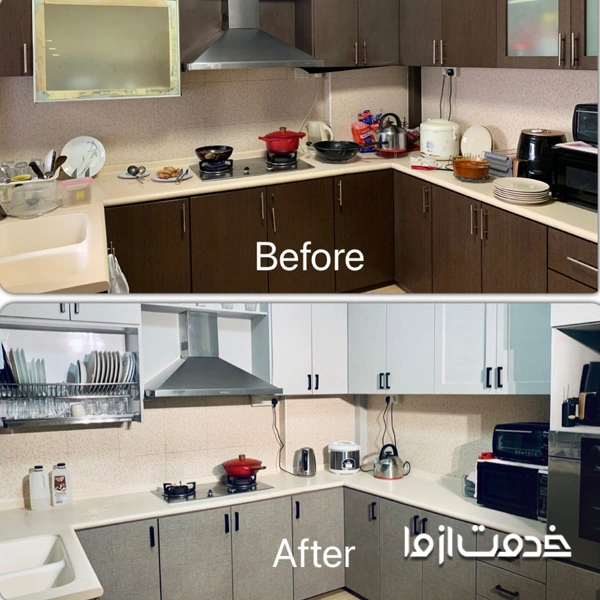 قبل و بعد نصب برچسب کابینت