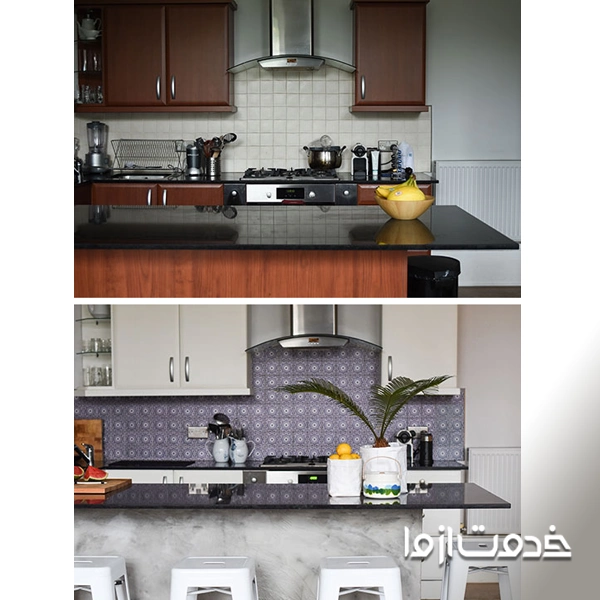 روکش برچسب کابینت قبل و بعد