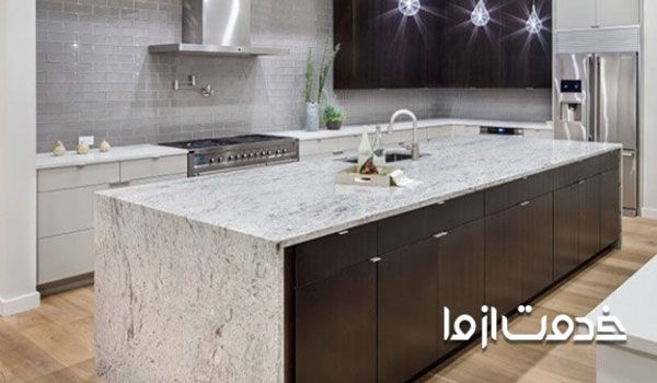 تلفیق کانتر سنگ مرمر با المان چوبی
