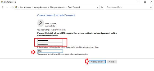 مراحل رمز گذاشتن روی ویندوز 10
