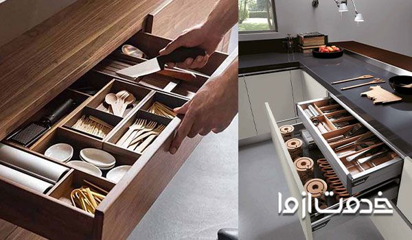 اکسسوری کابینت با طرح سبد قاشق و چنگال