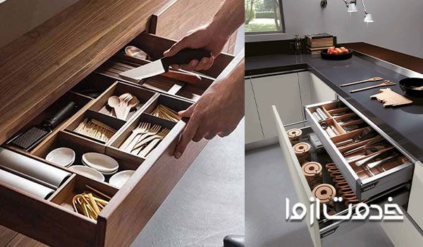 اکسسوری کابینت با طرح سبد قاشق و چنگال