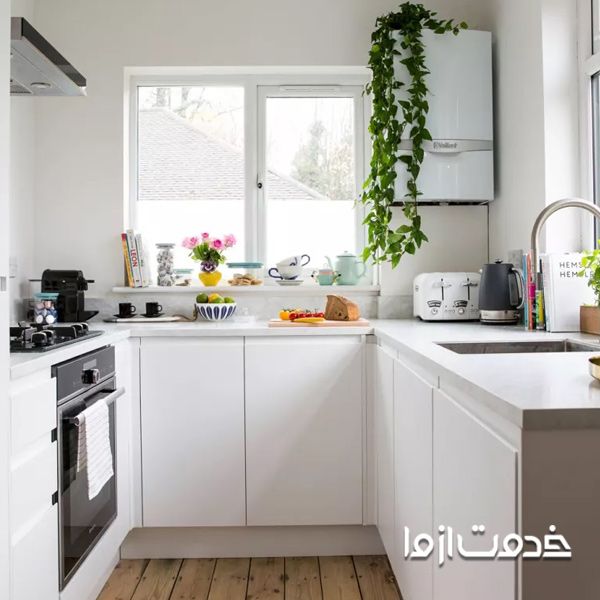 کابینت آشپزخانه بدون ردیف بالا برای فضاهای کوچک