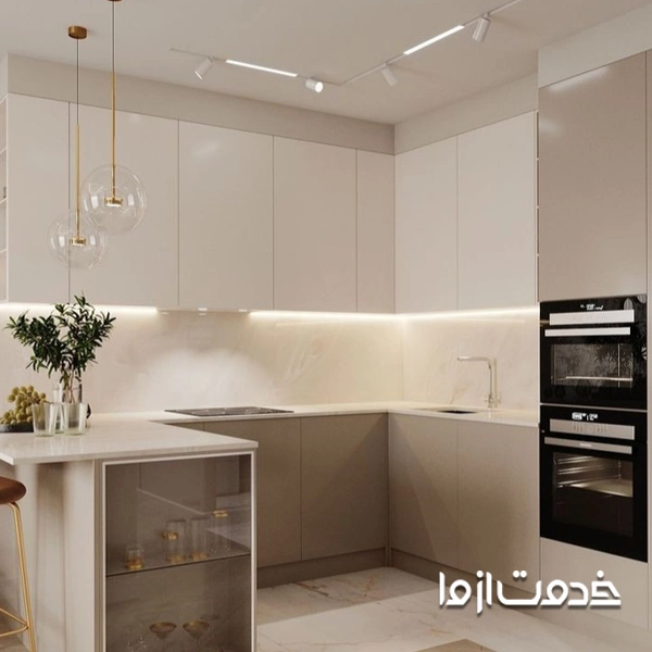 ایده کابینت آشپزخانه کوچک با نور پردازی