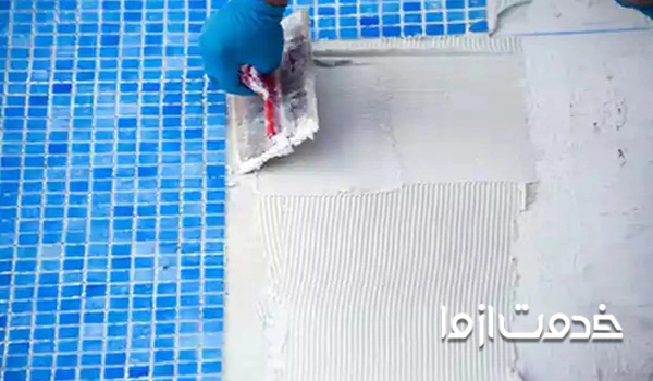 کاشی کاری استخر با چسب