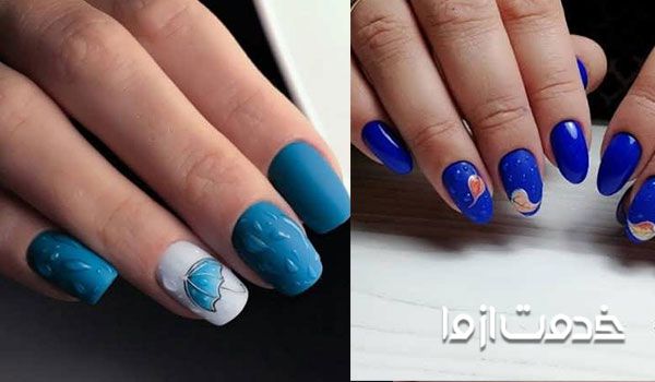 ژلیش ناخن آبی و سفید پاییزی