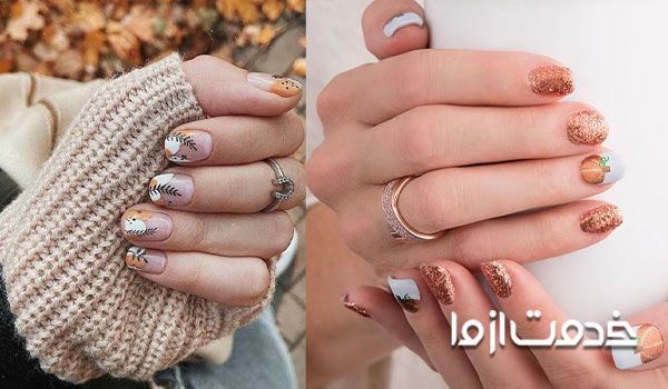 طرح ژلیش ناخن پاییزی با میوه‌های پاییزی 
