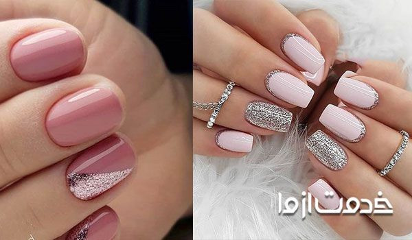 طراحی ناخن با لاک دو رنگ ساده و اکلیلی 