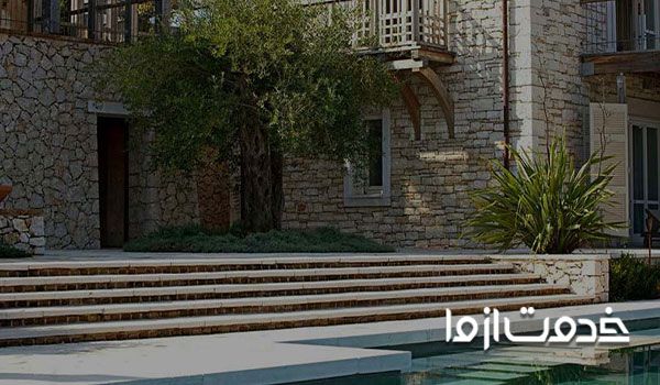 سنگ کاری دیوار راه پله