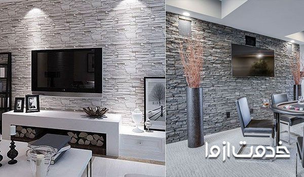 مدل سنگ انتیک پشت تلویزیون