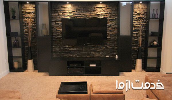 مدل سنگ انتیک پشت تلویزیون