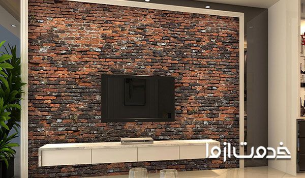 نمای سنگ انتیک پشت تلویزیون