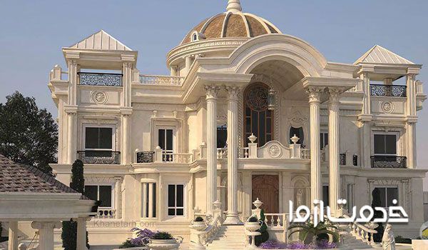 نمای سنگ رومی ساختمان دو طبقه