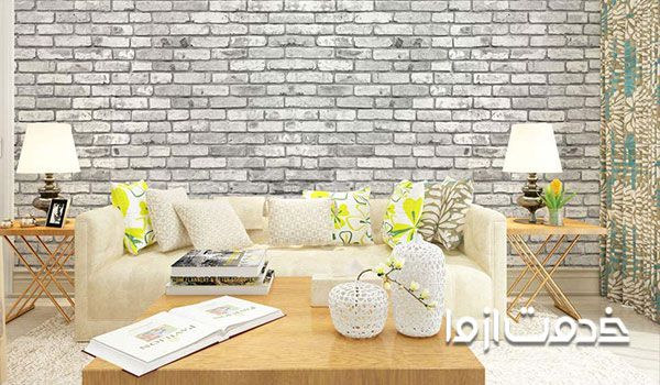 دیوار پوش سنگی در پشت تلویزیون