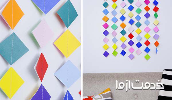 ایجاد ریسه از اشکال هندسی برای تزیین دیوار با کاغذ رنگی