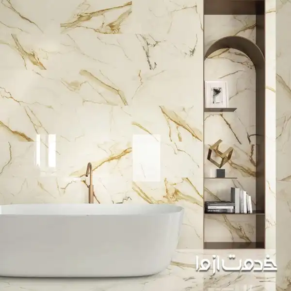کاشی جدید با طرح سفید براق با خطوط طلایی