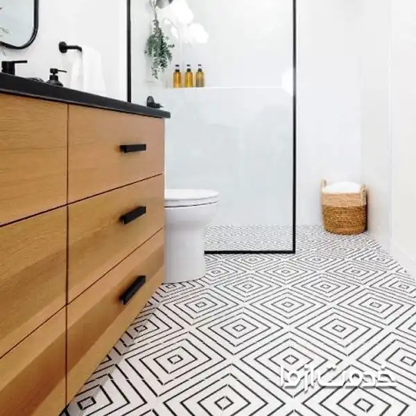 کاشی‌های سفید با الگوهای هندسی برجسته برای کف حمام و توالت