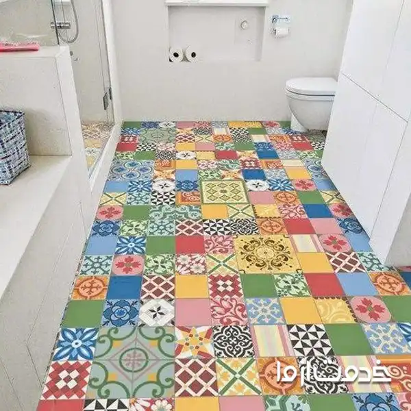 مدل کاشی دستشویی جدید با طرح کاشی‌های رنگین با طرح‌های هنری و نقوش انتزاعی