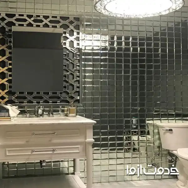 کاشی‌های آینه‌ای با طرح‌های هندسی طرح کاشی سرویس بهداشتی