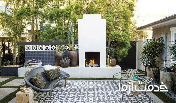 کف سازی حیاط باغ با سنگ