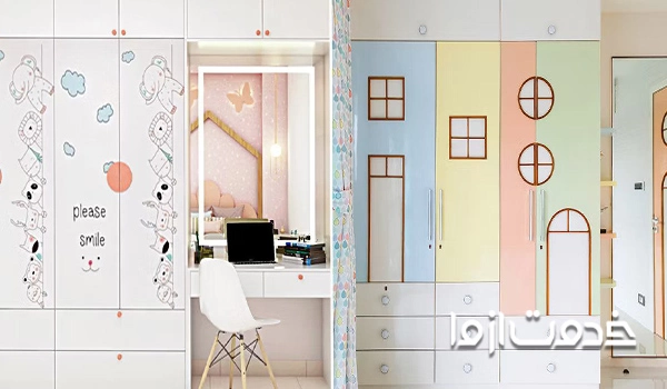 کمد دیواری با میز تحریر و کتابخانه کوچک