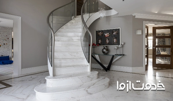 اتمام مراحل ساخت پله گرد سنگی