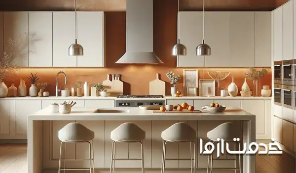 کابینت های گلاس سفید و  ام دی اف طرح چوب