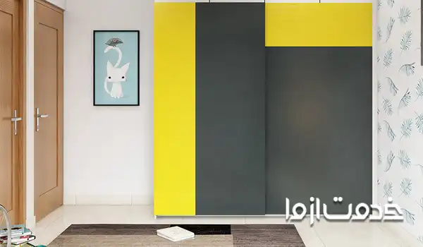 ترکیب رنگ کمد دیواری زرد و خاکستری