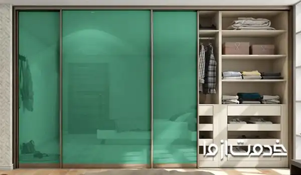 ترکیب رنگ کمد اتاق خواب شیشه ای با رنگ سبز