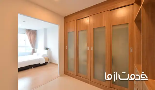 رنگ کمد دیواری با آینه و چوب