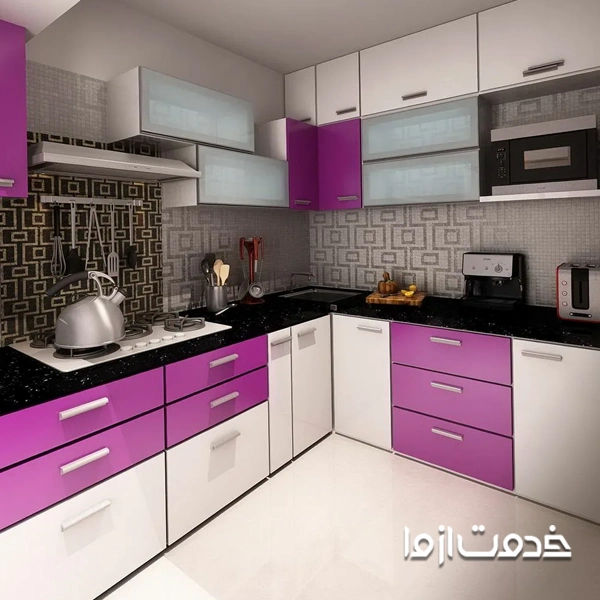 ترکیب کرم و بنفش برای کابینت های گلاس