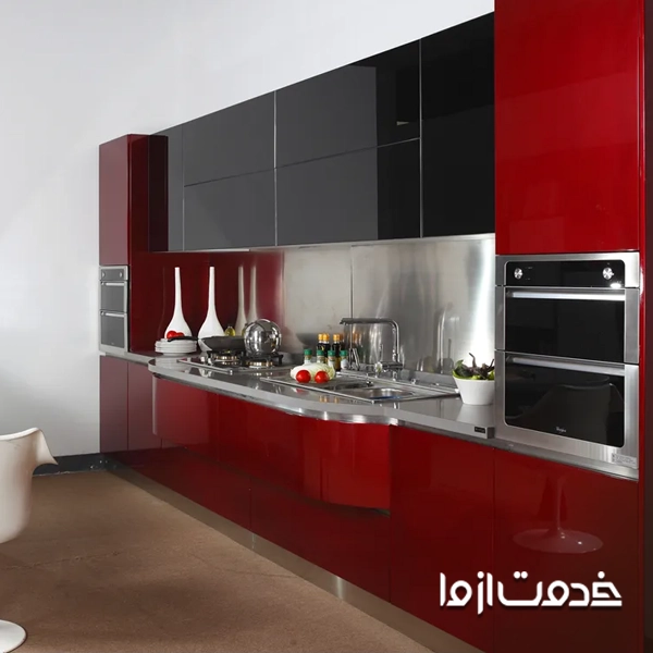 کابینت های گلاس قرمز و خاکستری