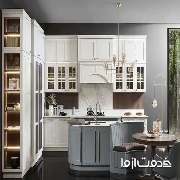 طراحی کابینت آشپزخانه مستطیل L شکل