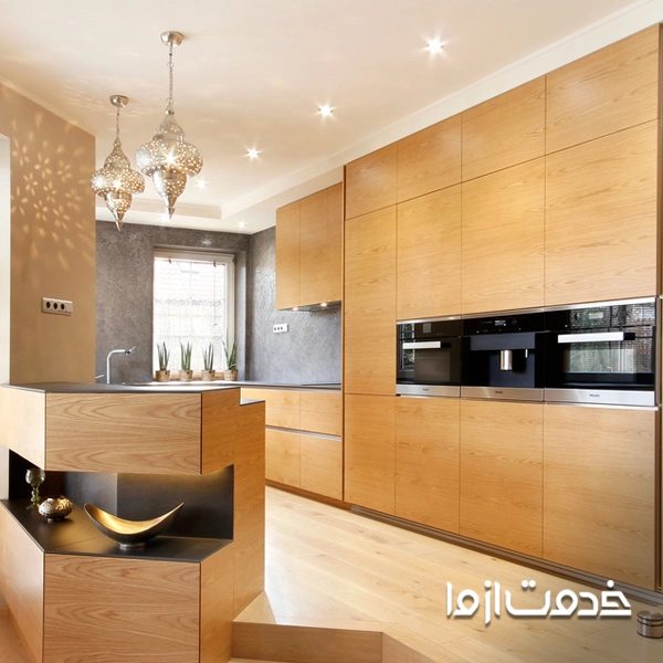 طراحی کابینت مدرن با طرح چوب طبیعی